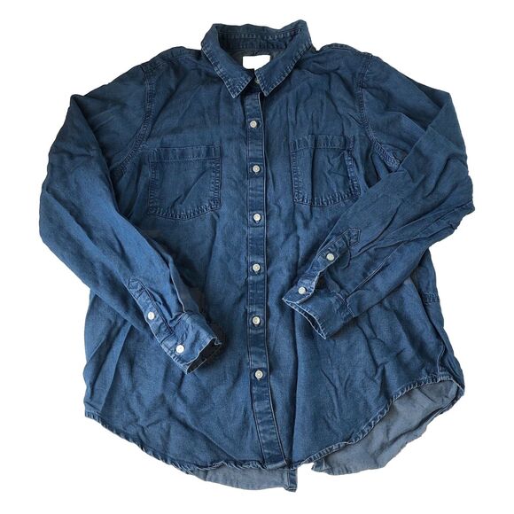 Lucky Brand Women’s Denim Button-Down Shirt Pockets Size Medium - Picture 1 of 15